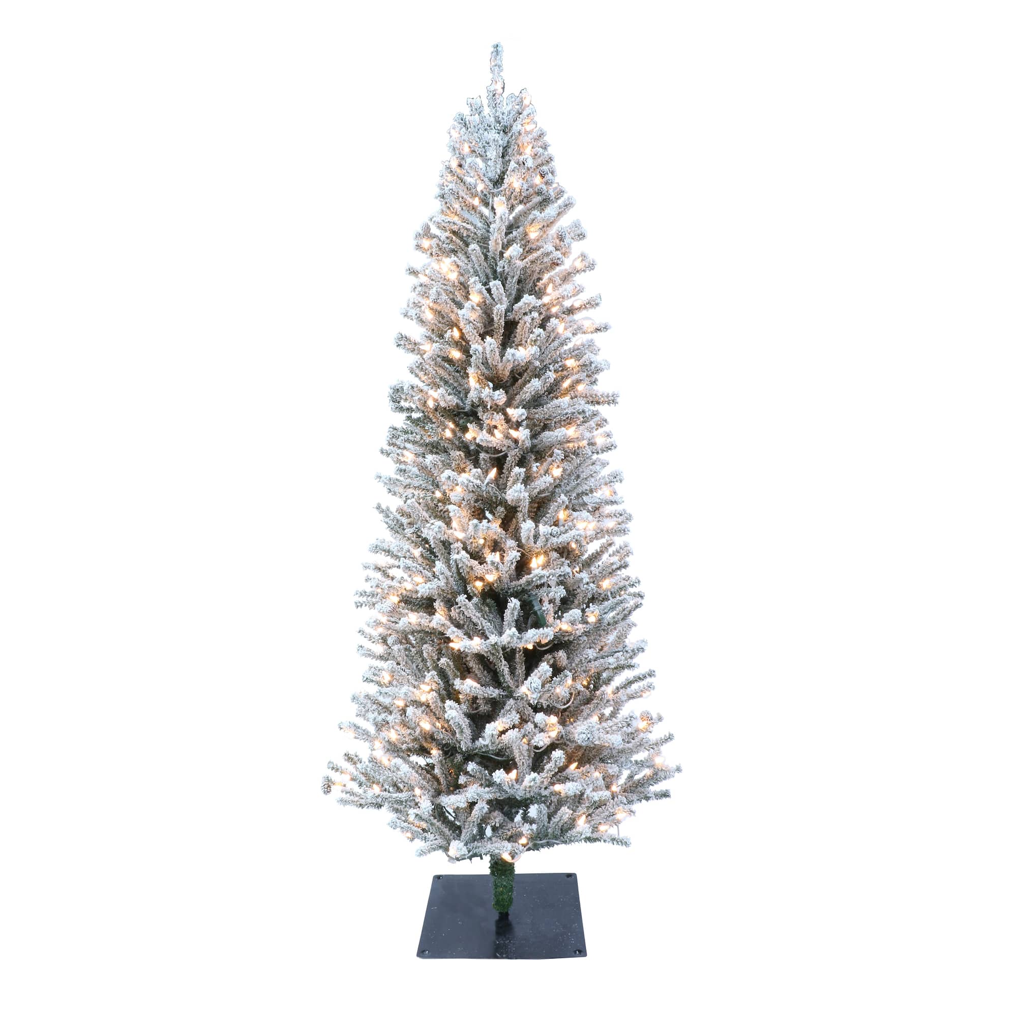 6 ft. Pre-Lit Flocked Fir Artificial Christmas Tree, 300 Lights